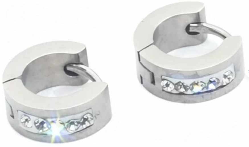 Argollas de acero quirurgico con strasses cristal 4mm grosor 6mm diametro interno